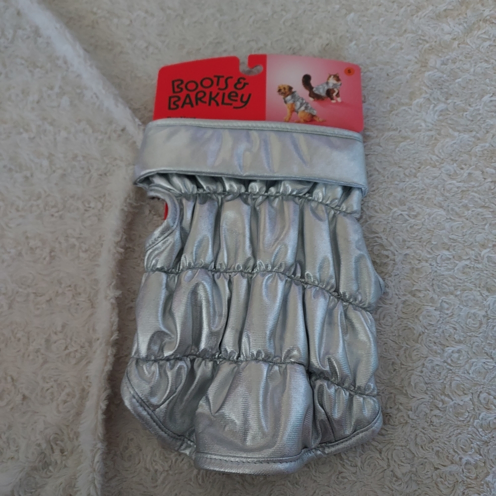 Boots & Barkley Metallic Silver Fleece Lined Pet Vest Small Chic